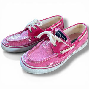 Women's Sperry Pink Sequin Boat Shoes Flats Size 7.5